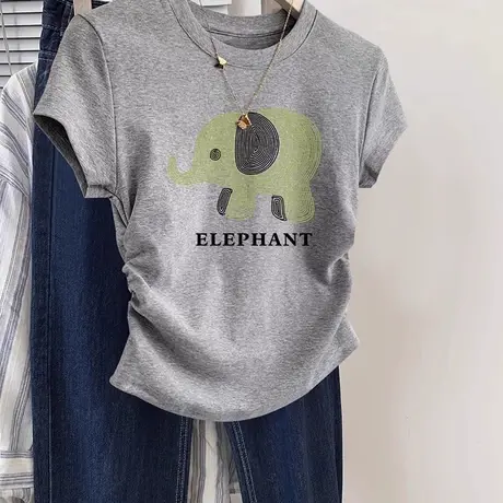 美式复古短袖t恤ins潮夏别致超好看独特甜辣风气质上衣女修身收腰商品大图