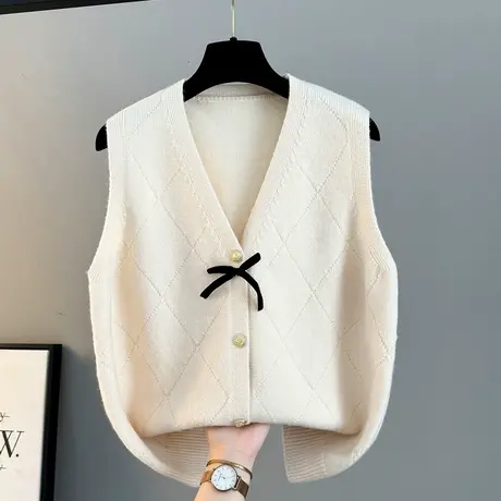秋冬2025新款v领针织背心女款毛衣马甲无袖上衣开衫坎肩韩系马夹商品大图