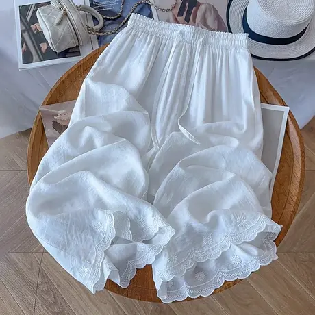 拉夏贝尔白色阔腿牛仔裤女夏薄款2025新款显瘦小个子九分直筒裤图片