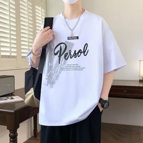 青少年夏季新款短袖t恤男孩学生宽松帅气冰丝半袖上衣服大童男装商品大图