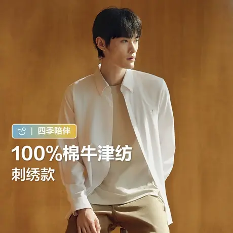 【刺绣款】红豆纯棉男士衬衫酵素洗长绒棉25秋季新款休闲衬衣男款图片