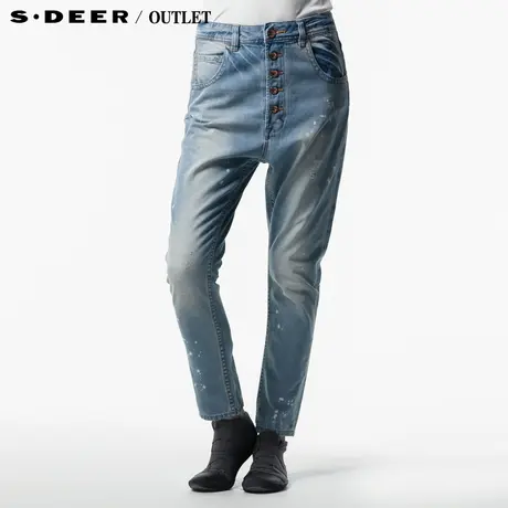 sdeer圣迪奥专柜正品女夏做破磨白高腰牛仔裤3280866图片
