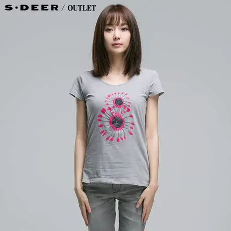 s.deer【上新】sdeer圣迪奥专柜正品女装文艺绣花短袖T恤4280151图片