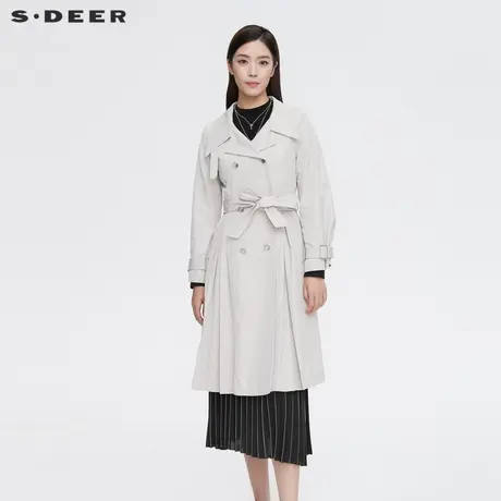 sdeer圣迪奥女装春秋装时尚立领收腰双排扣长款风衣女S21381801图片