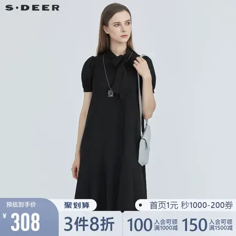 sdeer圣迪奥夏季翻领甜美学院风系带小众设计连衣裙女S21261240商品大图