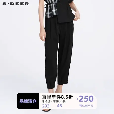 sdeer圣迪奥女装休闲压褶插袋黑色九分裤S222Z0814图片