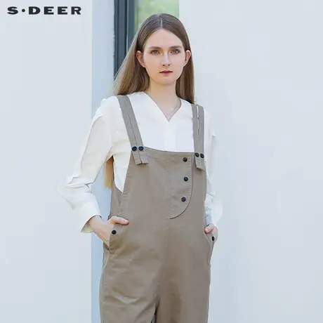 sdeer圣迪奥女装简约V领暗门襟白色长袖衬衫S21460507图片