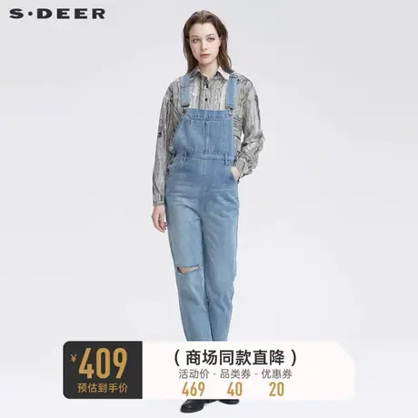 sdeer圣迪奥秋装个性磨破插袋水洗背带牛仔长裤女S22180820图片