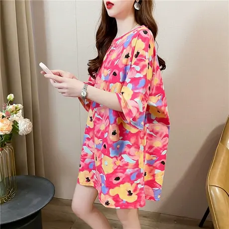 大码女装韩版中长款短袖t恤春夏季2025新款宽松小个子洋气上衣服图片