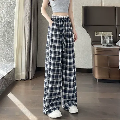 时尚气质休闲条纹薄款夏季休闲长裤女士2025年夏日新品百搭直筒裤商品大图