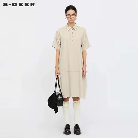 sdeer圣迪奥女装25年新品学院风翻领拼接衬衫连衣裙S25261211图片