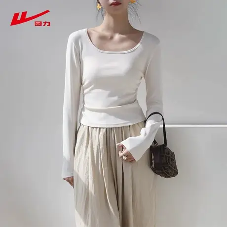 ZH回力方领紧身长袖T恤女2025新款秋款透气打底衫小个子上衣女商品大图
