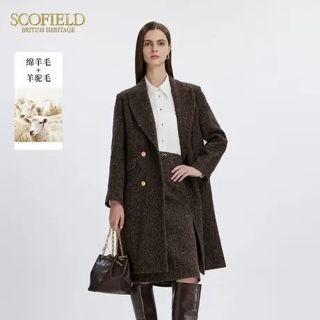【绵羊毛+羊驼毛】Scofield女装英伦老钱风人字纹大衣2024冬新品图片