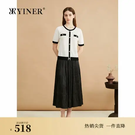 YINER音儿专选秋季撞色小香风毛针织衫温柔风套头上衣图片