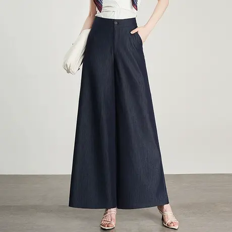 冰丝牛仔阔腿裤女夏季薄款2025新款垂感高腰大脚裙裤显瘦休闲长裤商品大图