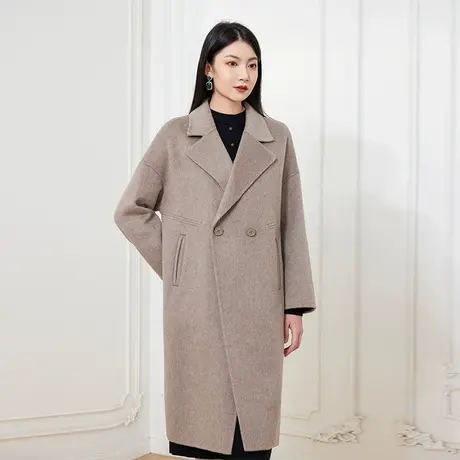 希区瑞普女款西装领新品双面呢羊毛长款大衣高级感图片
