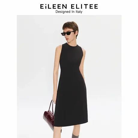 朗姿欧洲EiLEEN ELITEE黑色无袖收腰连衣裙2025年夏季新款通勤裙商品大图