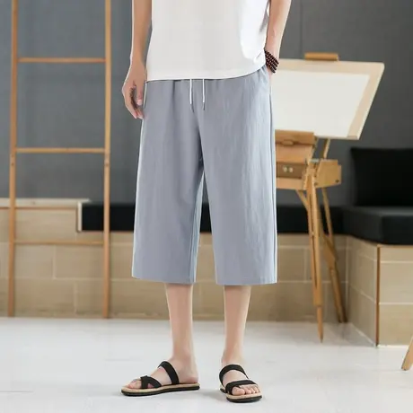 纯棉七分裤男士亚麻短裤夏季7分裤休闲宽松直筒裤子马裤中裤男款6商品大图