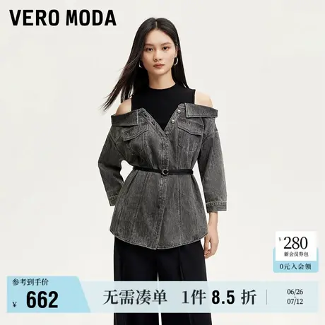 Vero Moda奥莱上衣女秋季新款假两件七分袖针织牛仔拼接街头流行商品大图