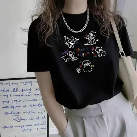 半高领纯棉夏季短袖t恤女2025新款宽松百搭中领黑色时尚正肩上衣图片