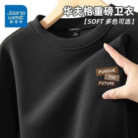 GV真维斯圆领卫衣男2024秋季新款重磅华夫格320g长休男士外套潮D商品大图