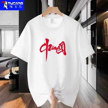 啄木鸟中国风纯棉短袖T恤国潮印花夏季新款潮牌宽松圆领半袖体恤图片