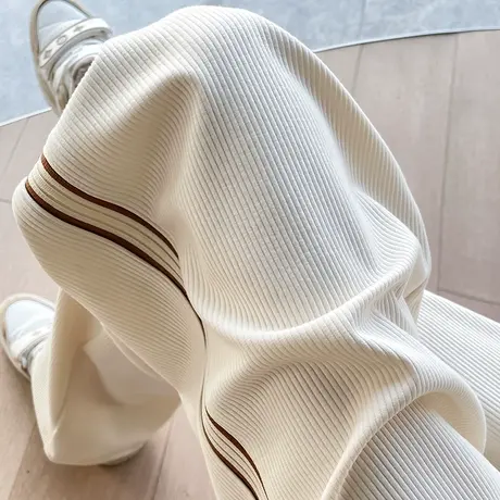 米白色灯芯绒阔腿裤女秋冬加绒加厚高腰垂感宽松显瘦休闲拖地裤子商品大图