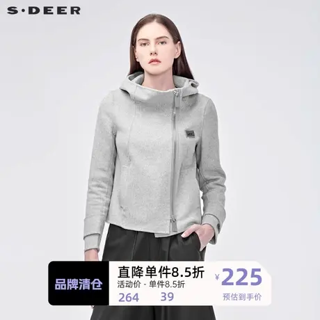 sdeer圣迪奥外套女冬款连帽字母贴布层次下摆短款外套S194A2249🐟商品大图