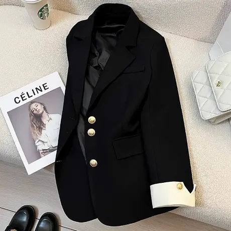 黑色西装外套女2025春秋新款韩版设计感小众今年流行气质显瘦西服商品大图