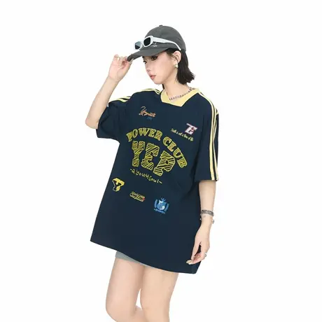 2025新款宽松印花短袖T恤女夏季美式街头风情侣款潮牌半袖上衣图片