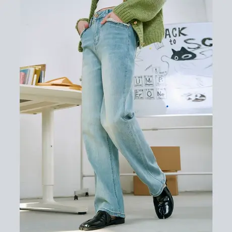 a02经典百搭长款耐穿显瘦直筒裤2025春季休闲舒适女式牛仔裤商品大图