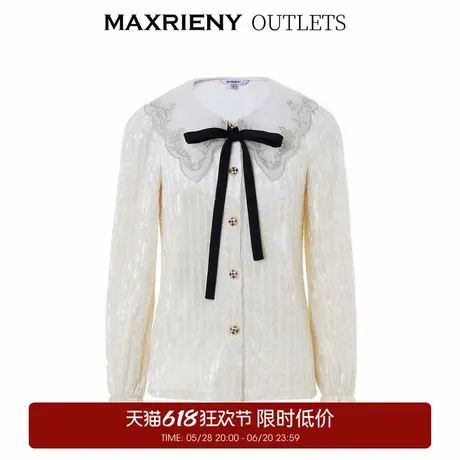【奥莱】MAXRIENY宫廷复古感立体丝绒衬衫蝴蝶结修身上衣商品大图