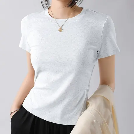 KV真维斯白色短袖t恤女2025新款 爆款小个子正肩半袖甜辣修身上衣商品大图