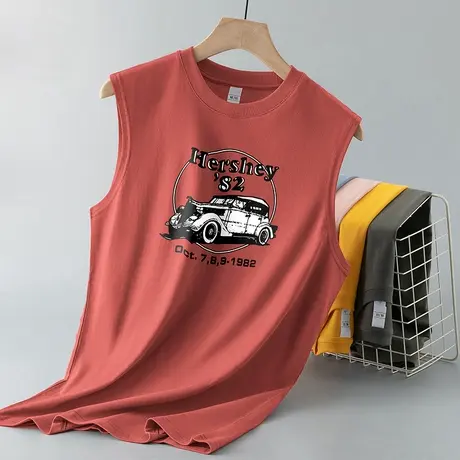 纯棉背心男士夏季跨栏篮球健身潮流汽车印花无袖t恤运动坎肩砍袖图片