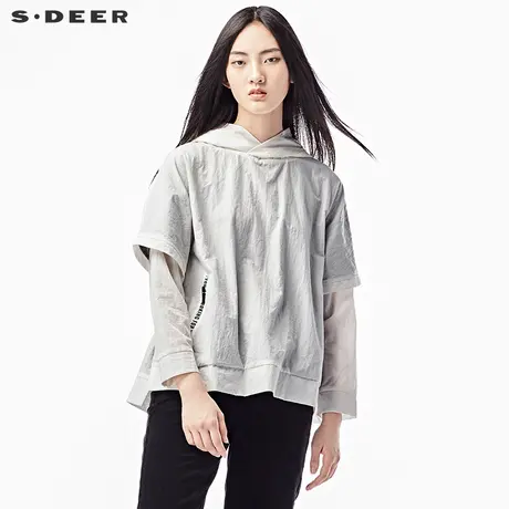 sdeer圣迪奥秋装套头假两件字母印胶口袋长袖连帽外套女S17362291图片