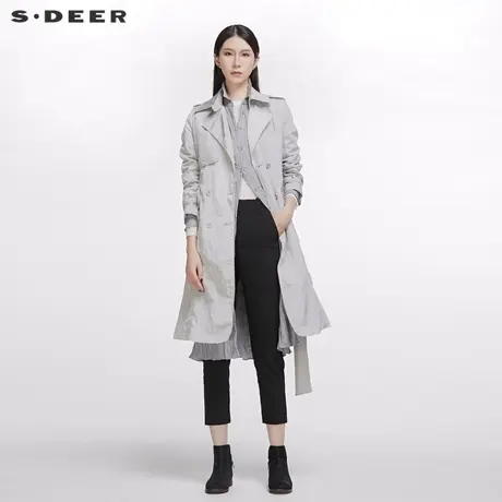 sdeer圣迪奥春秋女装翻领腰带收腰双排扣工装长款风衣S20181703图片