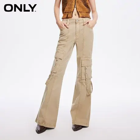 ONLY奥莱夏季复古做旧水洗高腰喇叭裤工装休闲裤女商品大图