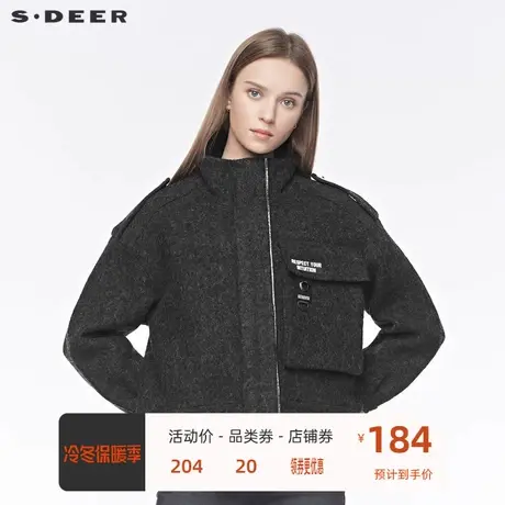 sdeer圣迪奥外套bf慵懒风个性字母织带暗褶肩袢毛呢外套S19482208图片