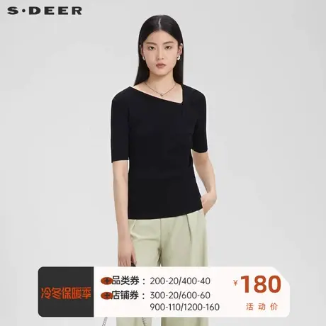 sdeer圣迪奥女装不规则领立体裁剪修身针织衫S23263502图片