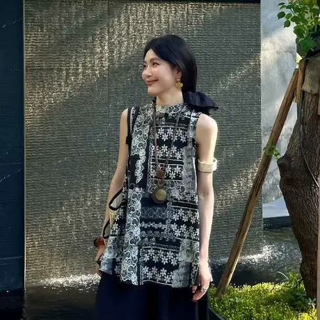 法式气质高级感V领无袖衬衫女修身收腰显瘦时尚气质优雅休闲上衣商品大图