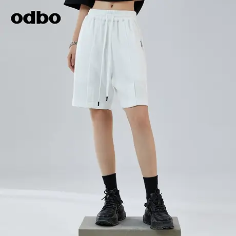 odbo/欧迪比欧国潮原创logo华夫格工艺休闲裤子女夏舒适时尚短裤商品大图