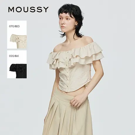 MOUSSY 2025夏季新品法式田园风一字领修身短袖衬衫028ISZ30-1281商品大图