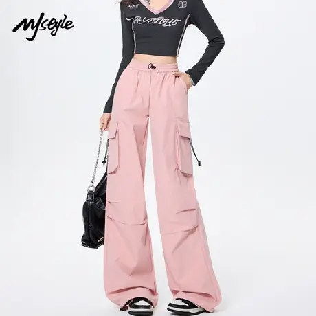 MJ STYLE美式工装裤女春夏新款高腰宽松休闲拖地伞兵裤高腰阔腿裤商品大图