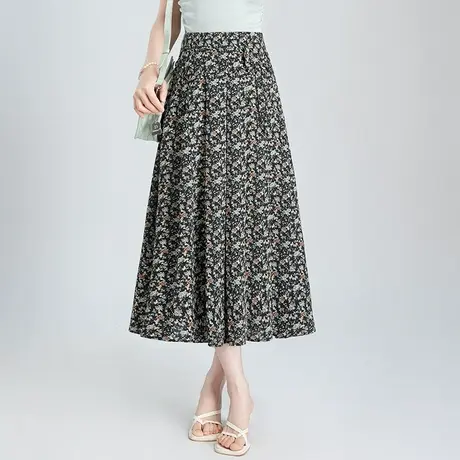 碎花雪纺半身裙女夏季2025年新款高腰显瘦中长款a字裙气质百褶裙商品大图