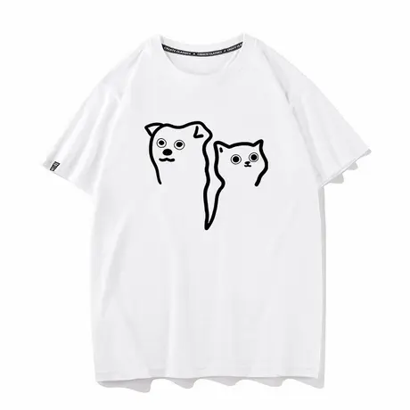 秀洛线条简约猫狗趣味原创小众夏季纯棉宽松短袖t恤情侣男女图片