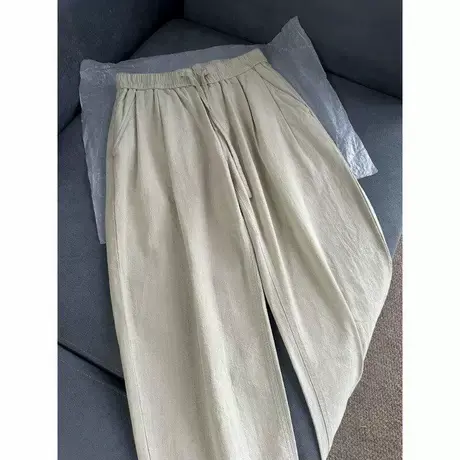 大码弯刀高端亚麻休闲直筒男裤夏季薄款宽松显瘦抽绳系带阔腿裤子商品大图