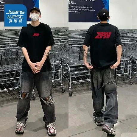 G2真维斯男装2025春季新款 潮牌流行印花男纯棉圆领宽松短袖T恤商品大图