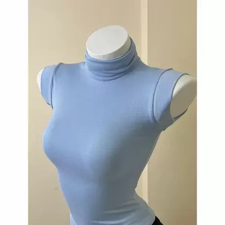 蓝色半高领修身显瘦气质无袖背心女夏小众商品大图