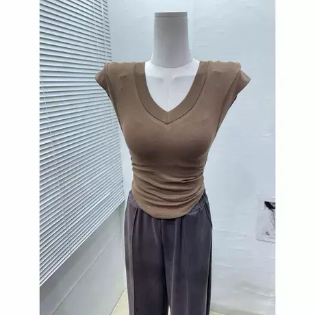 版型绝绝子 ins气质修身收腰显瘦V领短袖T恤女纯欲短款体恤衫上衣图片