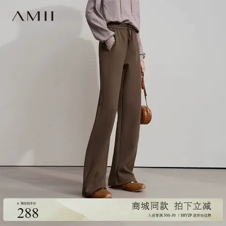 Amii2025秋新款绑带橡筋空气层阔腿裤休闲长裤女宽松百搭黑色裤子商品大图